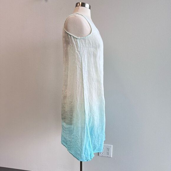 Eileen Fisher Woman Petite Small PS Mini Tank Dress 100% Linen Blue Ombre Sheer - Picture 3 of 11